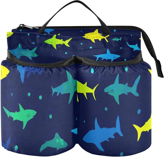 Luggage Cup Holder for Suitcases Free Hands Travel Cup Holder Portable Suitcase Cup Drink Holder Luggage Cup Caddy Bag Carrier Vibrant Sharks Silhouettes