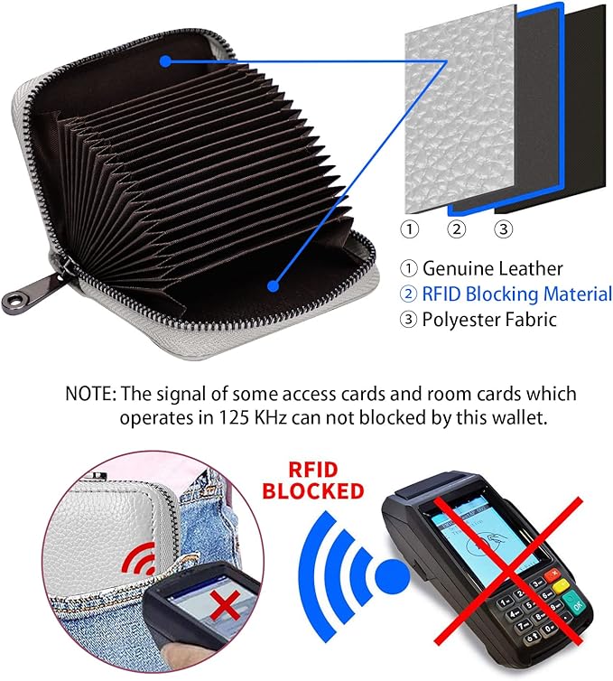 Linno RFID 20 Slots Credit Card Holder Genuine Leather Small Wallet for Women or Men with Zipper