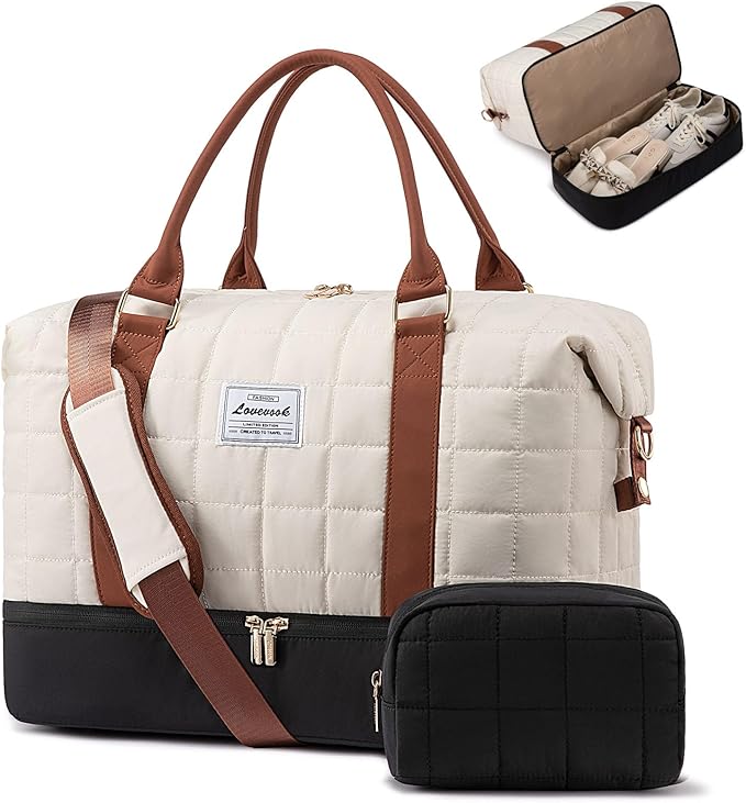 LOVEVOOK Travel Duffle Bag with Shoe Compartments - Carry on Overnight Bag & Weekender Bags for Women, Yoga Gym Bag with Wet Pocket, 2Pcs Set
