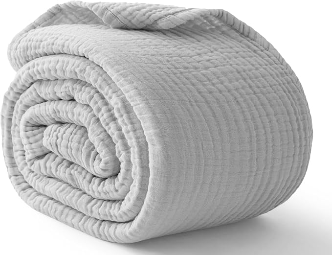 100% Cotton Muslin Blanket 40" x 40", Breathable and Lightweight Cotton Throw Blankets, Soft Cooling Summer Gauze Blanket for All Season, Light Grey