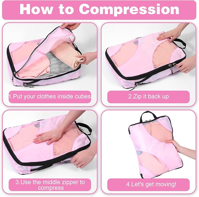 6 Set Compression Packing Cubes, Expandable Large Packing Cubes for Suitcases and Backpack, Compression Suitcase Organizers with Shoe Bag for Travel