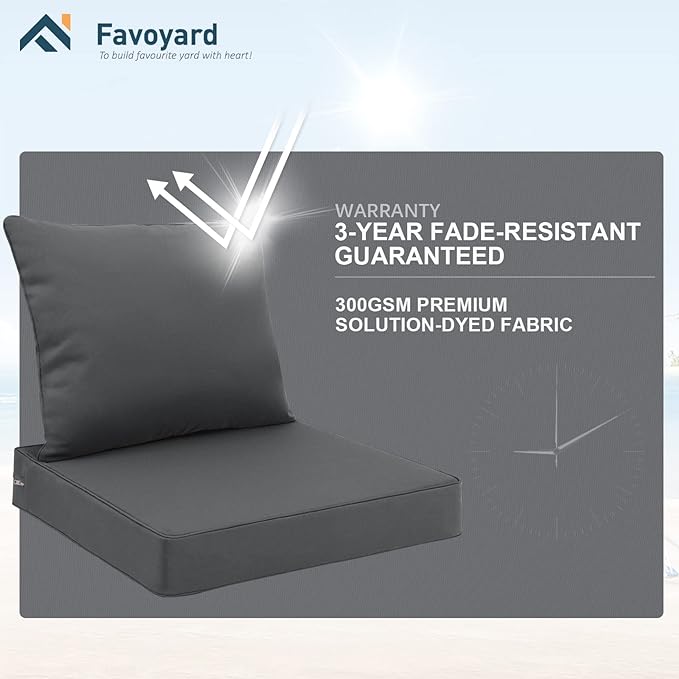 Favoyard Outdoor Seat Cushion Set 19 x 19 Inch Waterproof & Fade Resistant Patio Furniture Cushions with Removable Cover Deep Seat & Back Cushion with Tie Straps for Chair Sofa Couch