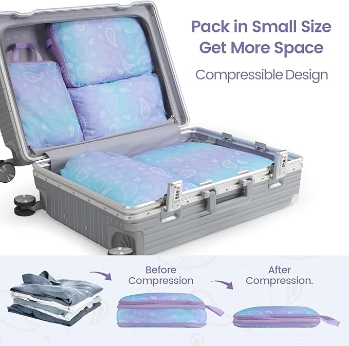 Cambond Compression Packing Cubes for Travel - Lightweight Expandable Travel Bags Luggage Organizers Travel Essentials Compression Cubes for Travel Space Saver for Carry on Suitcases Organizer
