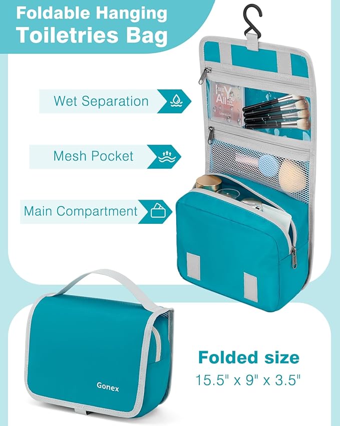 Gonex 10 Set Compression Packing Cubes, Expandable Storage Travel Bags for Suitcase, Luggage Organizers with Hanging Toiletry Bag Laundry Bag Shoe Bag Accessories Bag (Blue)