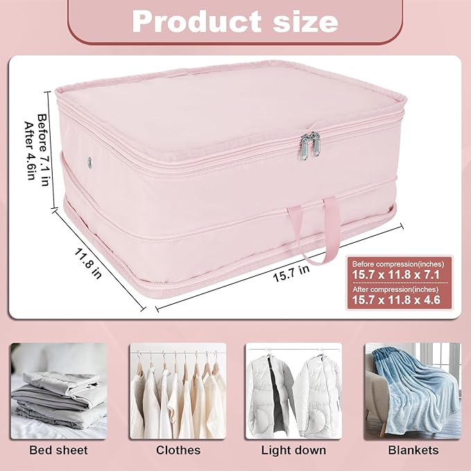 Compression Packing Cubes for Travel Essentials, 2pc Expandable Travel Cubes for Packing Bags Suitcase Organizer, Pink