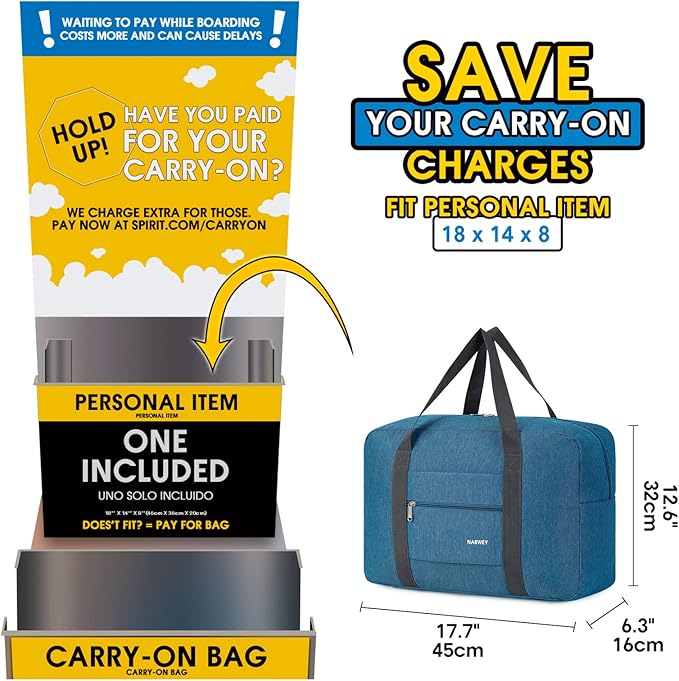 For Spirit Airlines Personal Item Bag 18x14x8 Foldable Travel Duffel Bag Tote Carry on Luggage Duffle Overnight for Women and Men