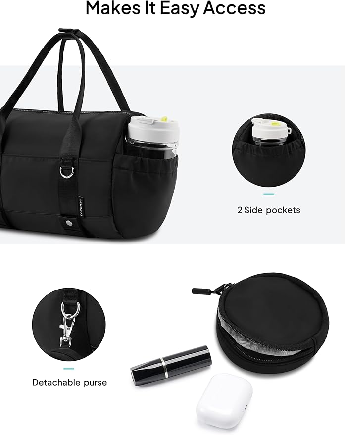 TOPEAST Small Gym Bag for Women, Mini Sports Yoga Bag Gym Tote Bag with Yoga Mat Holder, Small Sports Duffle Bag with Water Bottle Pocket & Wet Pocket for Travel Dance Workout, Black