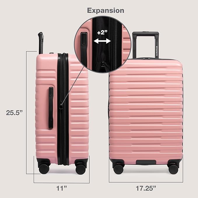 U.S. Traveler Boren Expandable Hardside Rugged Travel Luggage with 8 Spinner Wheels, Rose Pink, Checked-Medium 26-Inch