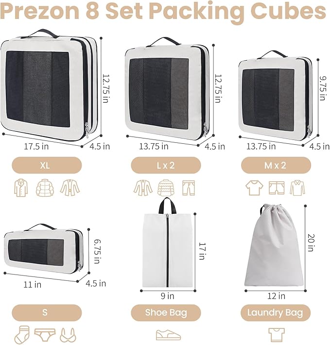Compression Packing Cubes for Travel, Lightweight Vacation Travel Essentials, Travel Accessories for Suitcase Organizer Bags Set, Durable Luggage Organizer