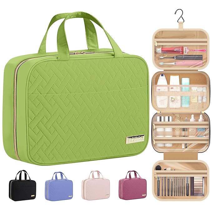 HOTOR Travel Toiletry Bag - Hanging Toiletry Bag for Women & Men, Makeup Bag/Big Comparment, Waterproof for Travel Accessories, Travel Essentials, Medium, Avocado Green