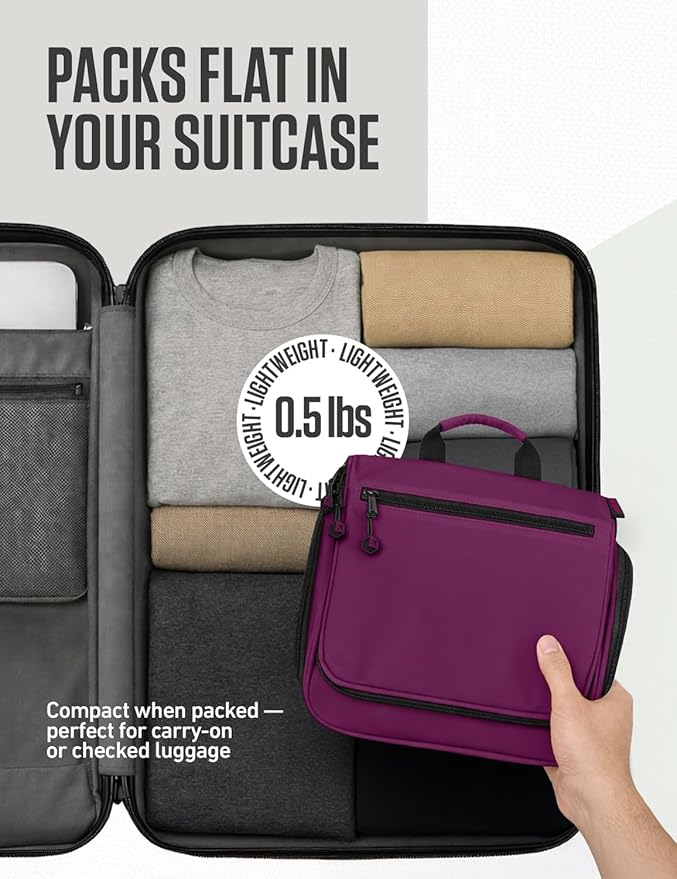 VENTURE 4TH Hanging Travel Toiletry Bag for Women & Men – Large Toiletry Organizer with 18 Compartments, Removable TSA Pouch, Travel Wash Bag for Toiletries, Makeup & Shaving Kit (Purple)