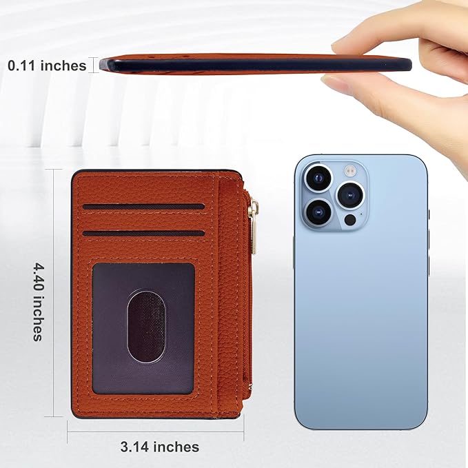 Tipmile Credit Card Holder for Women Slim Minimalist Front Pocket RFID Blocking Wallet Small Compact Card Case with ID Window, Orange