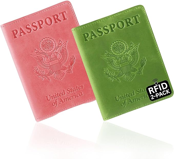 Ciana RFID Passport Holder for Travel – PU Leather Passport Cover and Card Holder for Men & Women – Slim Passport Holder with Card Protector Slot, Travel Must Haves (Pink - Lime Green)