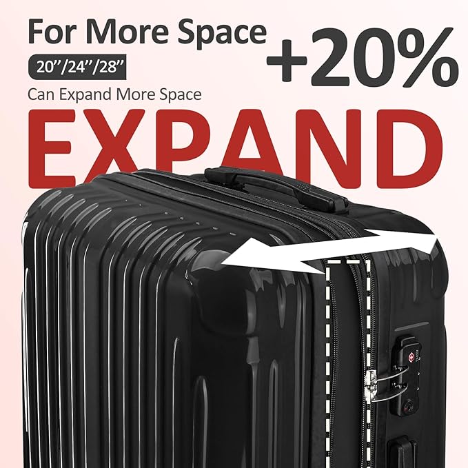 24inch Luggage with Spinner Wheels, Lightweight PC+ABS Hard Shell Suitcases, Expandbale Storage & TSA Aprovel Lock