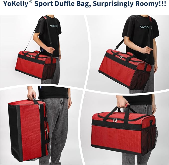 Gym Bag 20 inch Sport Duffle Bag for Men - 40L Weekender Duffel Bag for Travel - Red