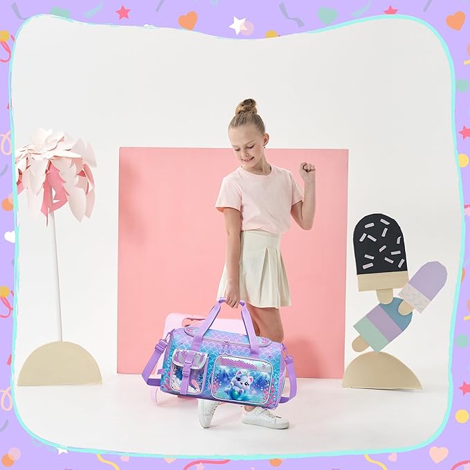 Kids Duffle Bag Girls Travel Sports Bag for Girls Overnight Dance Bags for Kids Weekender Gym Bags with Shoe Compartment