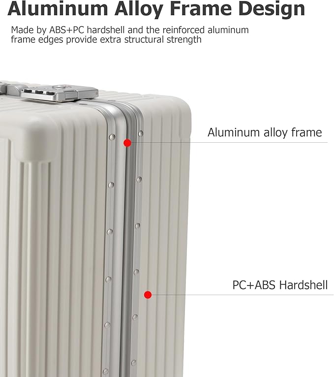 feilario Aluminium Frame PC Hard Shell Spinner Wheels Luggage,22.5"X15"X9.5" Airline Approved Built-In TSA lock Carry on Suitcase, with Cup Holder, USB Port, Phone Holder