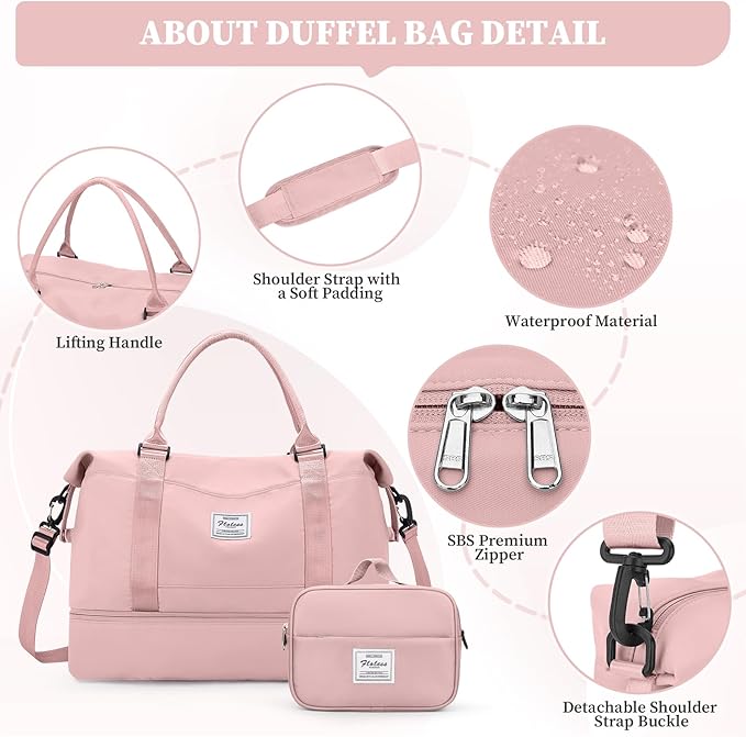 Weekender Bags for Women,Personal Item Travel Bag with Shoes Compartment,Overnight Travel Duffel Bag with Toiletry Bag,Medium