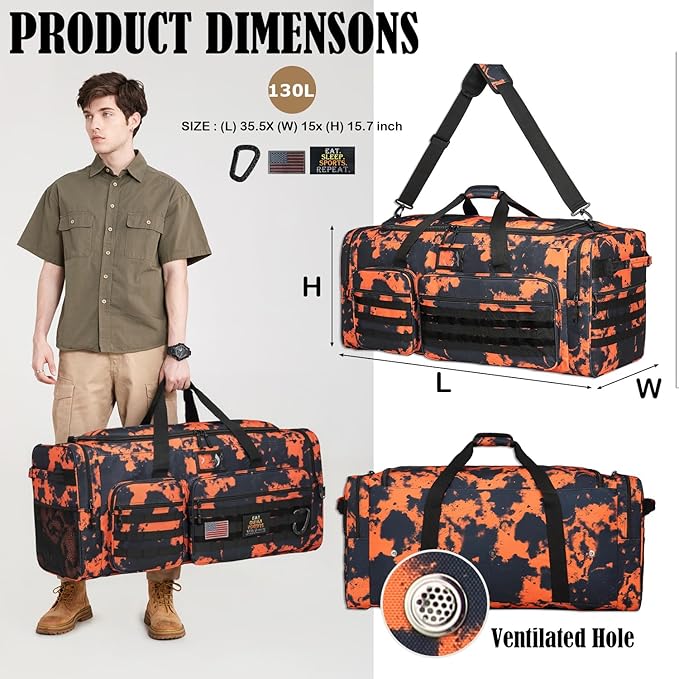 Extra Large Duffle Bag for Men, Heavy Duty Duffle Bag for Travel, Large Sports Gym Equipment Bag for Hockey Football Soccer Baseball Basketball & Team training (Orange Graffiti)