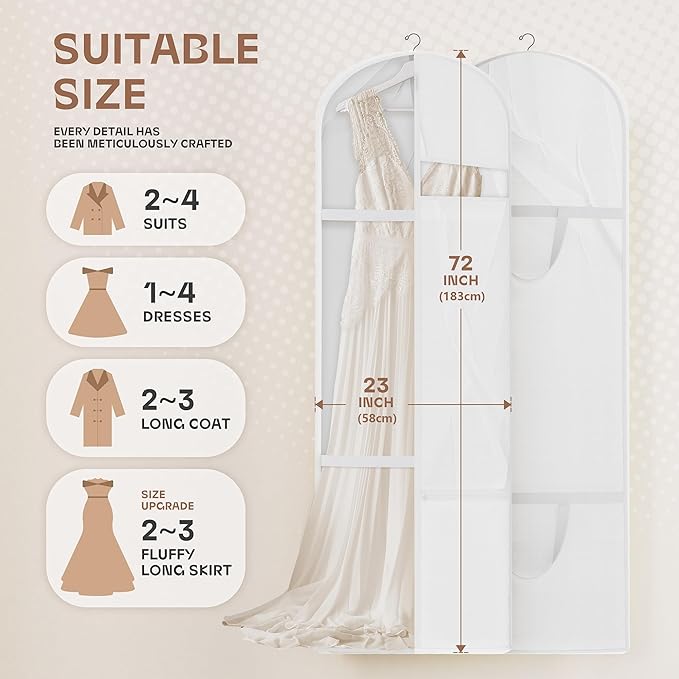 Lazebox 72inches Garment Bag with Zipper Pocket, Wedding Dress Bag for Gowns Long, White