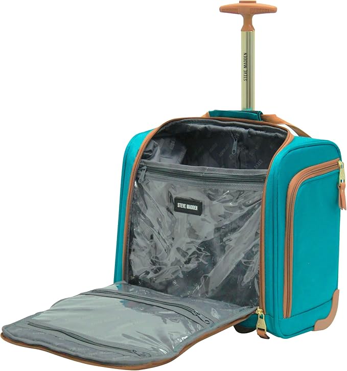 Steve Madden Designer Luggage Collection - 3 Piece Softside Expandable Lightweight Spinner Suitcase Set - Travel Set Includes an Under Seat Bag, 20-Inch Carry on and 28-Inch Checked Suitcase, Harlo