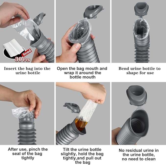 Pee Bottles For Men,Collapsible Urine Bottle With Disposable Replacement Bags,Car Pee Bottle For Men And Women,750ml,Leakproof, Emergency Urinal For Road Trips,Traffic Jams And Camping