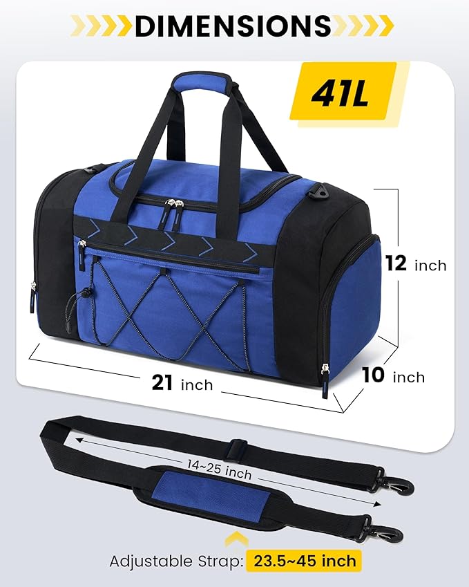 Vorspack Gym Bag for Men - 21 Inches Duffle Bag for Travel Water-resistant Travel Bag with Shoe Compartment Wet Pocket Duffel Bag for Gym Sports Travel Weekender Overnight - Blue