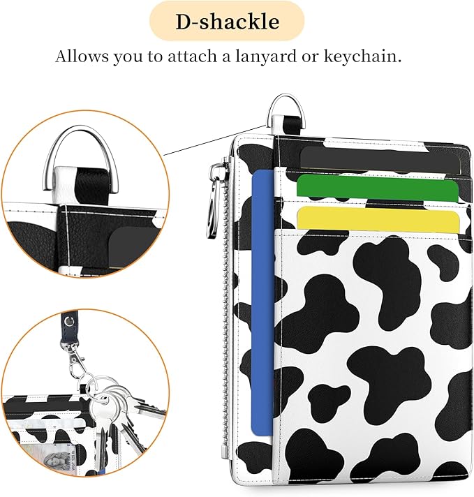 Hancynir Slim Wallet Women Credit Card Holder Cow RFID Blocking Small Mini Card Wallets Cute Front Pocket PU Leather Card Case Thin Travel Zipper Coin Cash Ladies Female Wallet Gifts Black and White