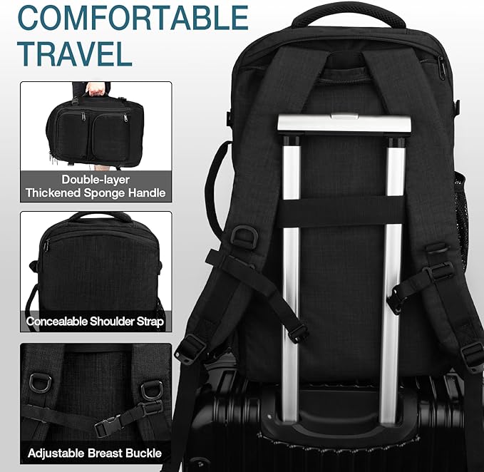Dinictis Travel Backpack Carry on Flight Approved, Backpack Suitcase for Travel, Personal Item Travel Bag fits 17 inch Laptop-Black