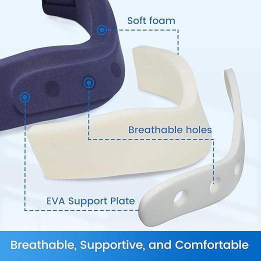 Velpeau Neck Brace for Neck Pain and Support - Soft Cervical Collar for Sleeping, Snoozing, Sleeping Upright, Anti-Snoring, Sleep Apnea for Women & Men (Blue, Enhanced Version, L: 14-16.5"/3.3")