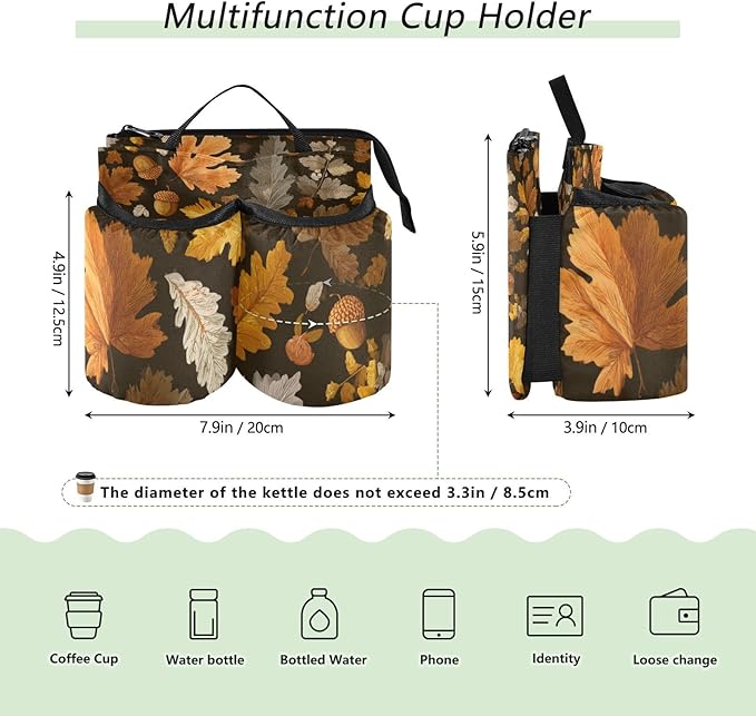 Luggage Cup Holder for Suitcases Free Hands Travel Cup Holder Portable Suitcase Cup Drink Holder Luggage Cup Caddy Bag Carrier Brown Retro Autumn Leaves