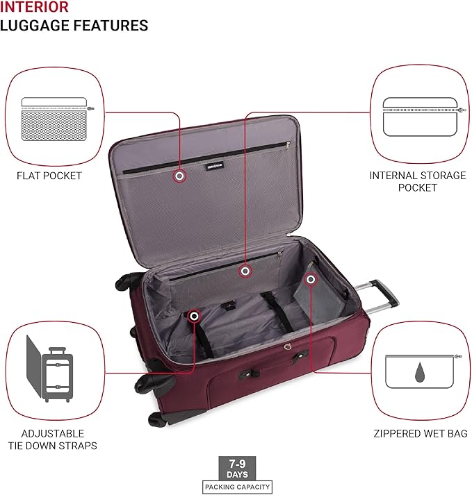 SWISSGEAR Sion Softside Expandable Spinner Luggage Durable Lightweight Travel Suitcase, Merlot, 2-Piece Set (21/29)