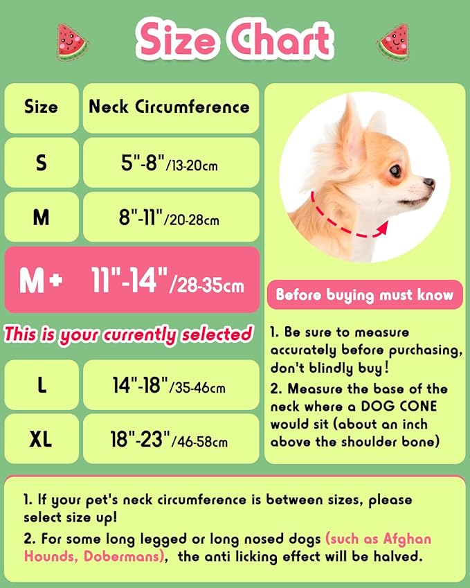 Inflatable Dog Pillow Cone Collar After Surgery, Donut Soft Neck Cone for Beagle French Bulldog Medium Plus Dogs, etc, Recovery E Collar to Stop Licking Watermelon
