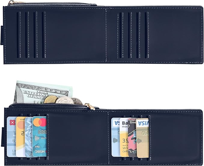 Chelmon Womens Wallet Slim RFID Blocking Bifold Multi Card Case Wallet with Zipper Pocket (Navy Blue)