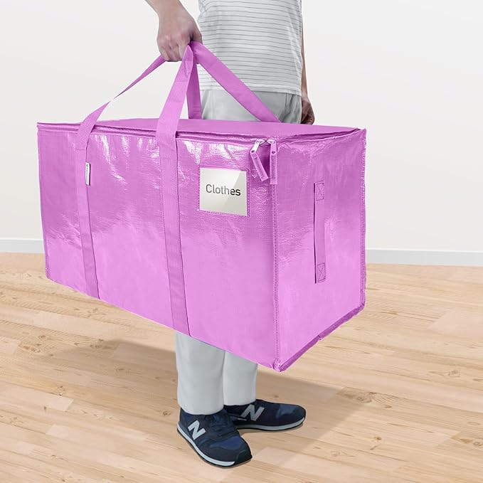 TICONN 6 Pack Extra Large Moving Bags Heavy Duty with Zippers & Carrying Handles, Durable Storage Bags Moving Boxes for Closet Organizers and Storage (6 Pack, Pink)
