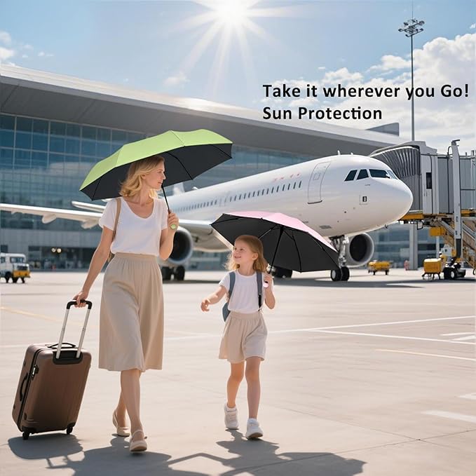 BAODINI Travel Essentials Mini Umbrella for Purse With Case Small Compact UV Sun Protection Lightweight Tiny Pocket Manual Open Close Umbrella for Women Kids and Men Fits Purse Backpack