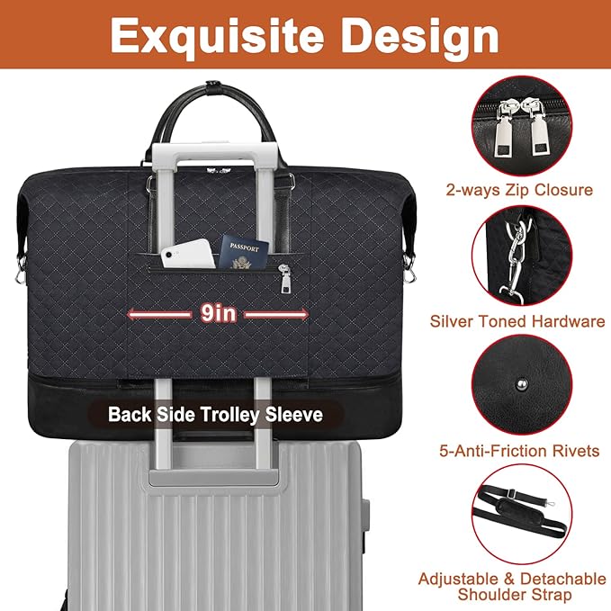 Travel Weekender Bag for Women, 21" Overnight Bag with Shoe Compartment 50L Large Travel Duffel Bag Carry On Tote for Weekend, Overnight, Business Trips, Water Resistant