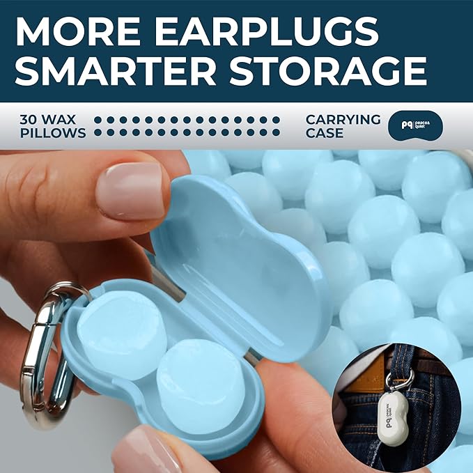 Peace&Quiet PQ Wax Ear Plugs for Sleeping - 30 Silicone Wax Earplugs for Sleeping and Swimming, Gel Ear Plugs for Noise Cancelling, Sleeping Earplugs, Sound Blocking Level of 32 Db, Color: Blue