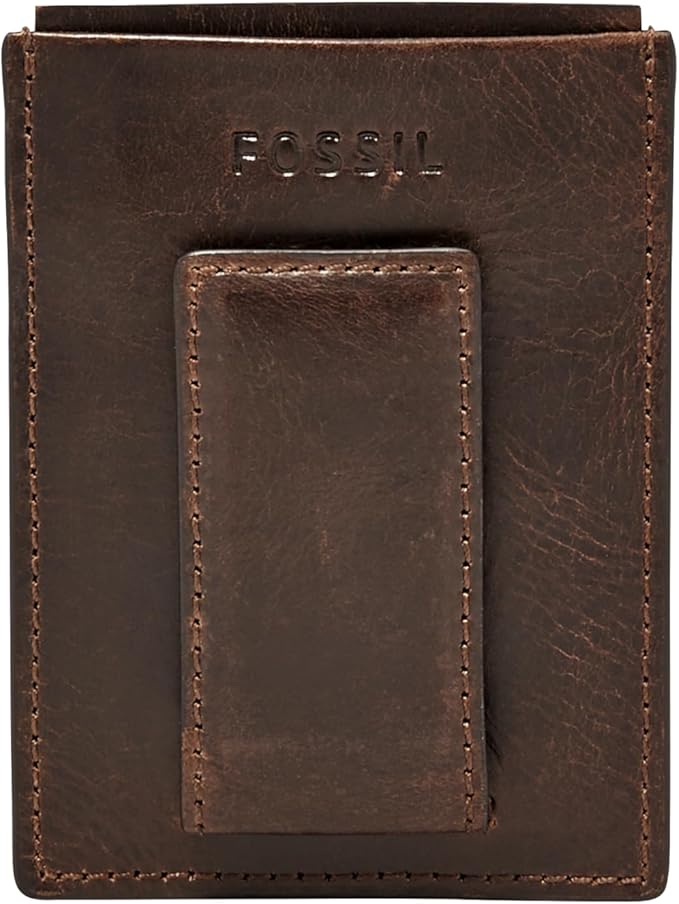 Fossil Men's Leather Minimalist Magnetic Card Case with Money Clip Front Pocket Wallet for Men