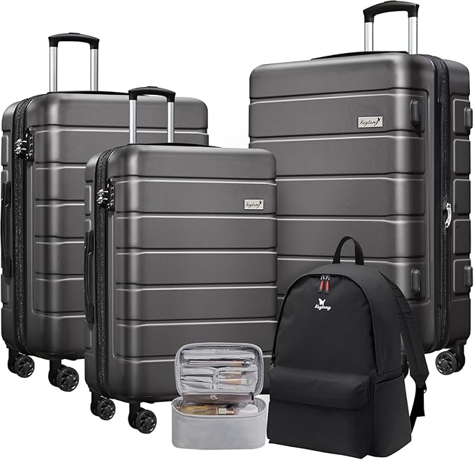 Explorer Luggage Set, Lightweight Hardside Suitcase, Expandable Carry-On Luggage with Travel Backpack & Cosmetic Makeup Bag, 5-Piece Set (20in/24in/28in), Grey