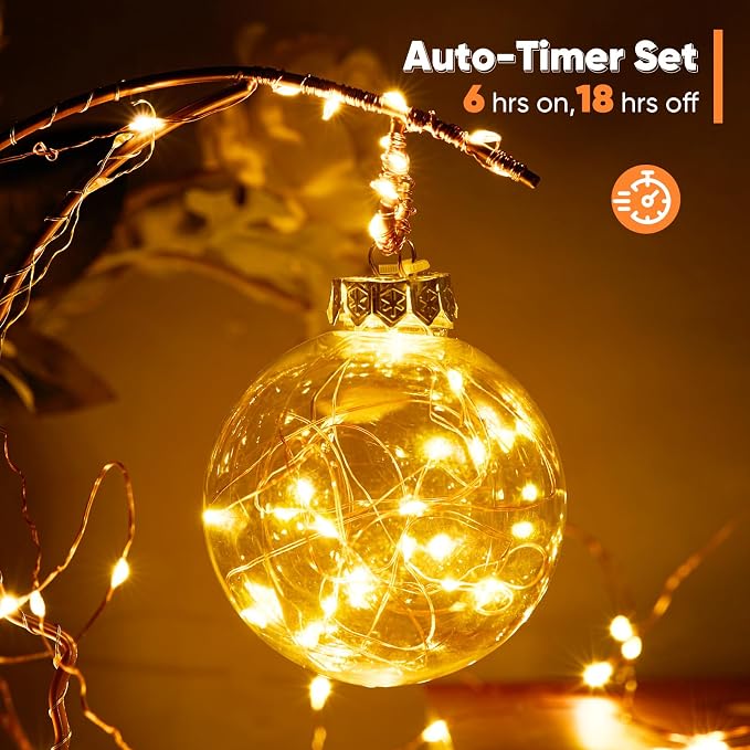 Ariceleo 4 Pack 16.4 Ft. Battery Operated Outdoor String Lights with Remote & Timer, LED Warm White Fairy Lights, Waterproof Twinkle Lights for Bedroom, Dorm, Mason Jar, Wedding, Party, Christmas