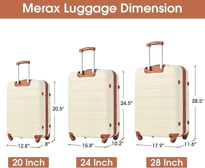 Merax Luggage Sets 3 Piece Suitcase Set 20/24/28,Carry on Luggage TSA Lock Expandable,Hard Case Luggage with Spinner Wheels,White and Brown