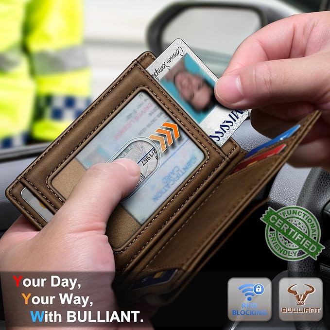 BULLIANT Magnetic Closure Slim Wallet-Genuine Leather Front Pocket Wallet for Men,RFID Blocking,Holds 12 Cards and Money Clip