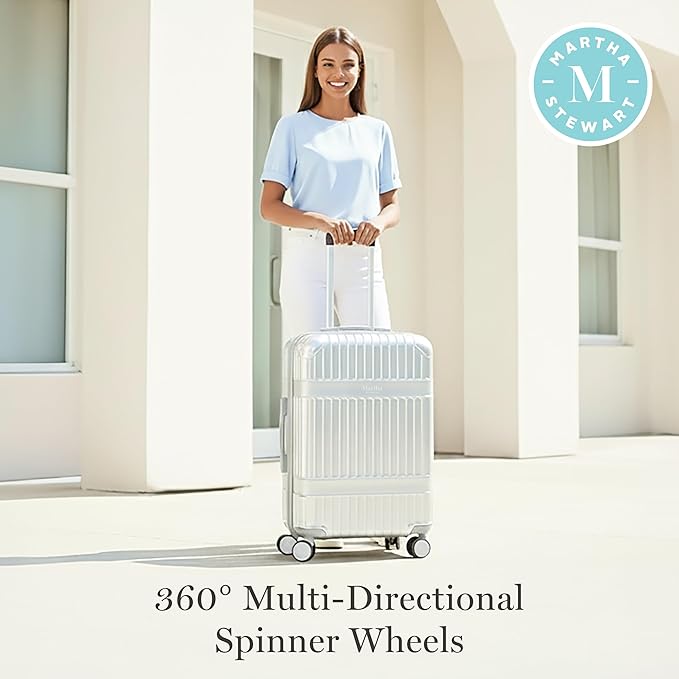 Martha Stewart The Bedford 26 Inch Rolling Luggage, Hardshell Suitcase with Spinner Wheels, Silver