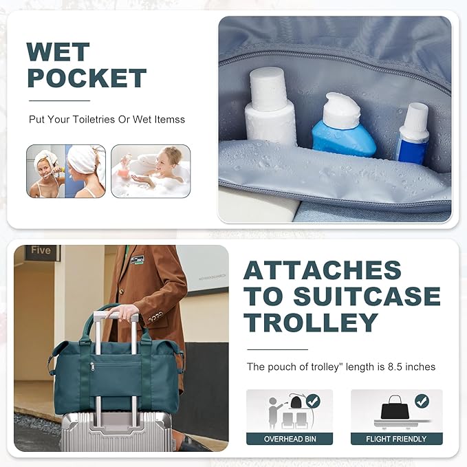 HYC00 Travel Duffel Bag,Carry-on Overnight Weekender Bags for Women,Sports Tote Gym Bag with Wet Pocket