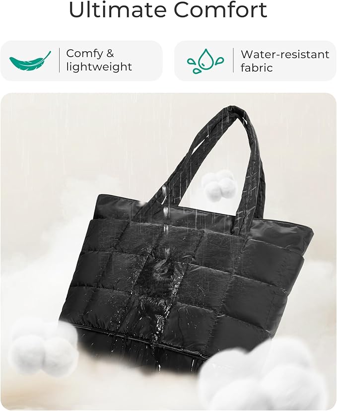 BAGSMART Expandable Tote Bag for Women, Puffer Work Tote Handbag, Quilted Carry On Bag for Travel Gym