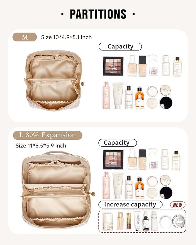 EACHY Travel Makeup Bag, Large Capacity Cosmetic Bag for Women, Waterproof PU Leather, Flat Open Portable Toiletry Bag for Skincare, Brushes & Travel Essentials