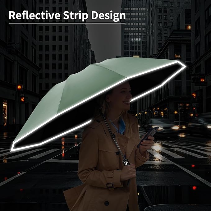 Seniny Inverted Travel Umbrella, Automatic Umbrellas for Rain, Windproof Compact Umbrella with Reflective Stripe, Folding UV Umbrella Sun Umbrella, Portable Large Umbrella for Backpack, Lightweight