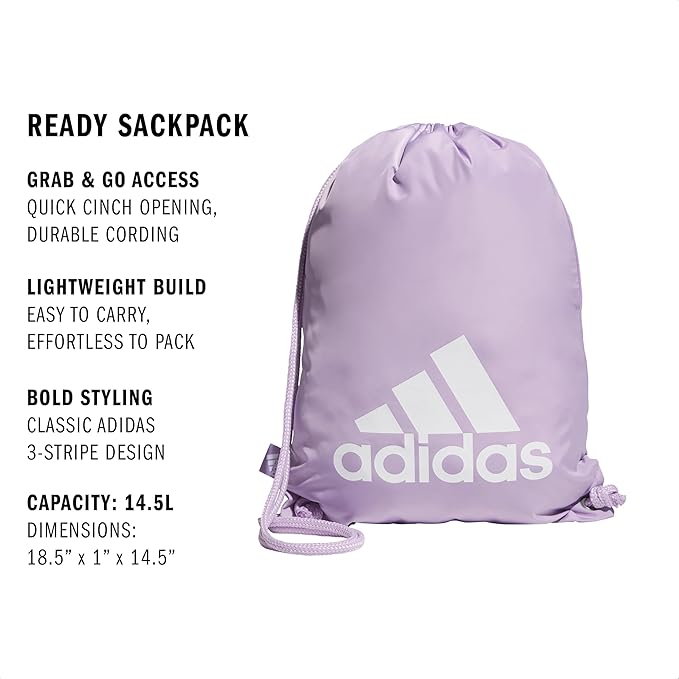 adidas Ready Sackpack – Drawstring Backpack Lightweight Small Gym Bag