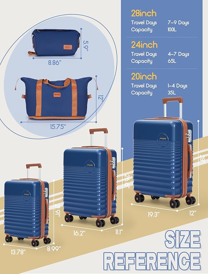 Luggage Sets 5 Piece, Suitcases with Wheels, Hardshell Suitcase Set, ABS Carry on Luggage Set with TSA Lock, Travel Luggage